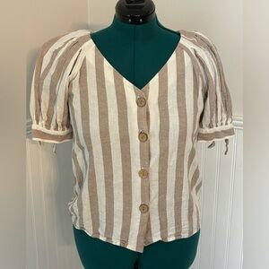 LC Lauren Conrad Striped Button-up Blouse with Poof Sleeves, size Small